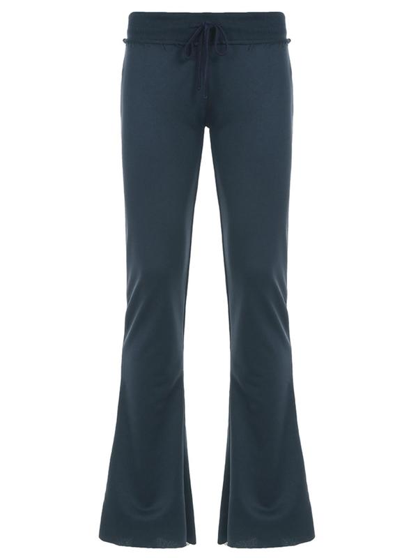 Women's Solid Drawstring Waist Flare Leg Pants, Street Fashion Casual Comfy Bottom Trousers for Daily Wear, Ladies Bottoms for Fall
